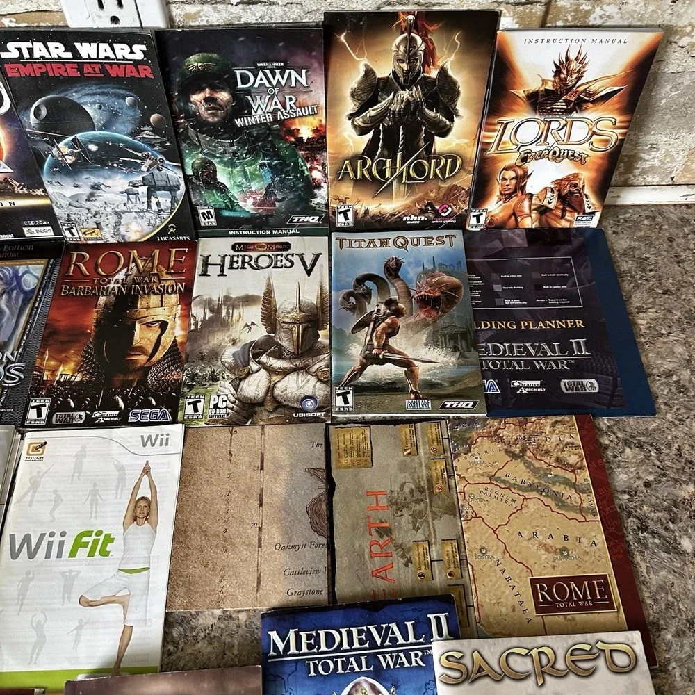 25 Vintage Retro PC Game Manuals, Insert Lots, & Maps Rome Medieval Dungeon Hero
